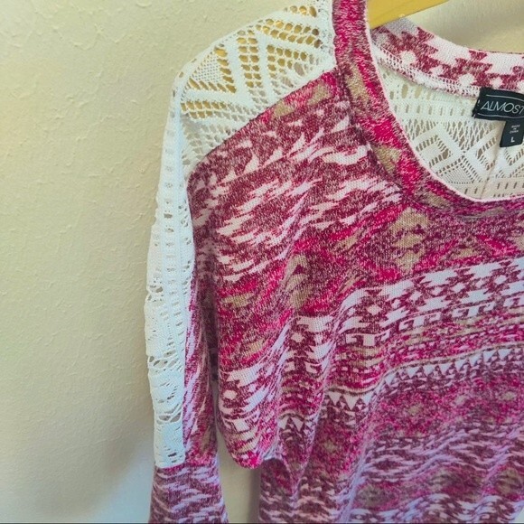 Almost Famous 3/4 Drop Shoulder Sleeve White Lace Shoulders Ruched Side Sz Large - Picture 4 of 9